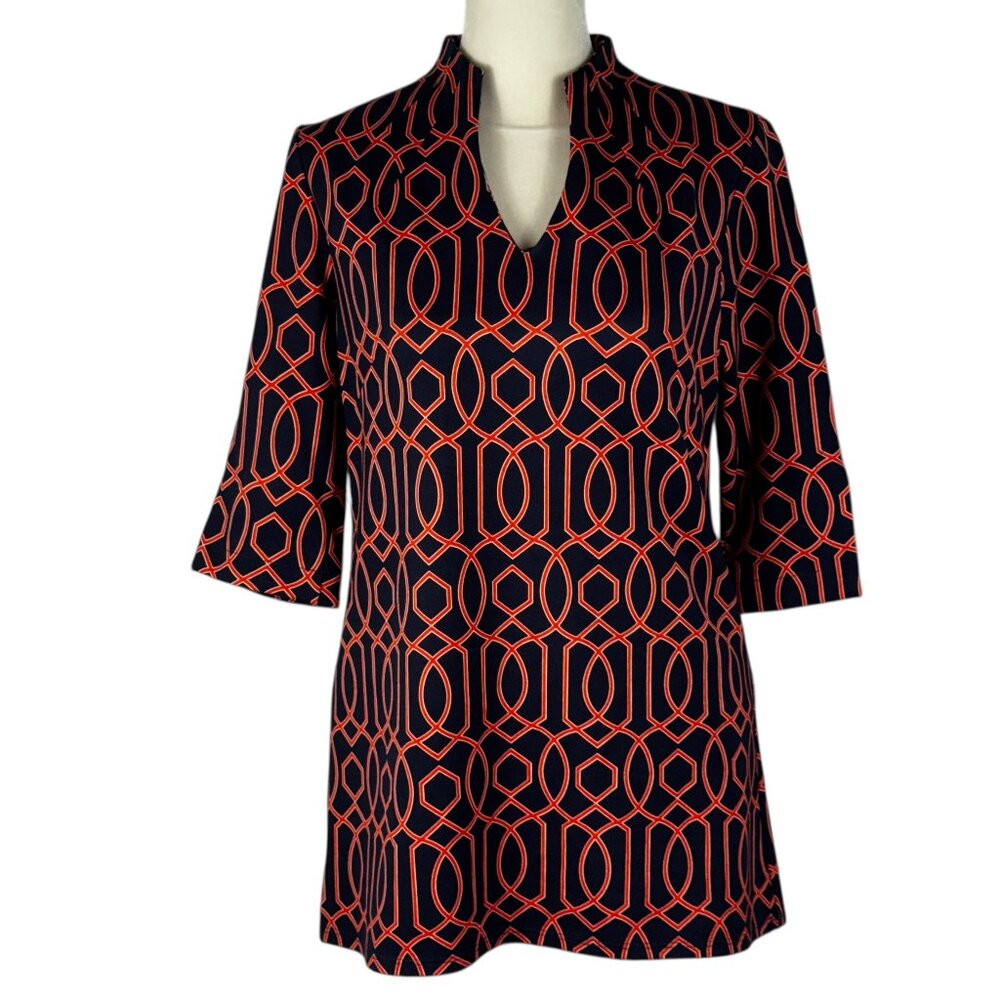 NWT Jude Connally Ryan Ponte Garden Gate in Navy/Flam Tunic Top  Size XS